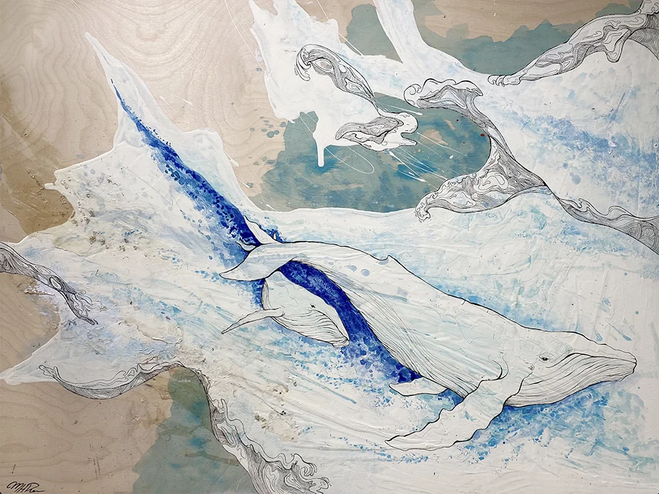 Vagues à l’âme, acrylique sur bois et collage · Référence MHP-FRAGMENTS-05