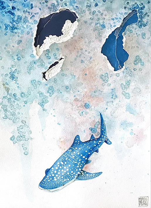 Particules I, aquarelle et papier fait mains à partir de matériaux recyclés 12x16 · Référence MHP-FRAGMENTS-08